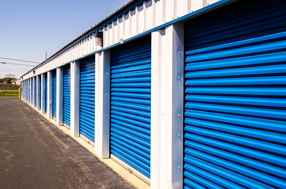 Row of blue storage units in Davison, MI